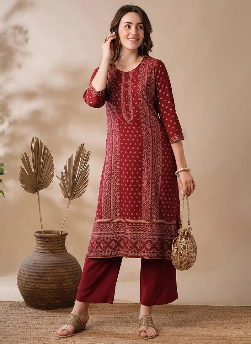 globus Globus Women Ethnic Motifs Printed Kurta With Trousers Workwear Set